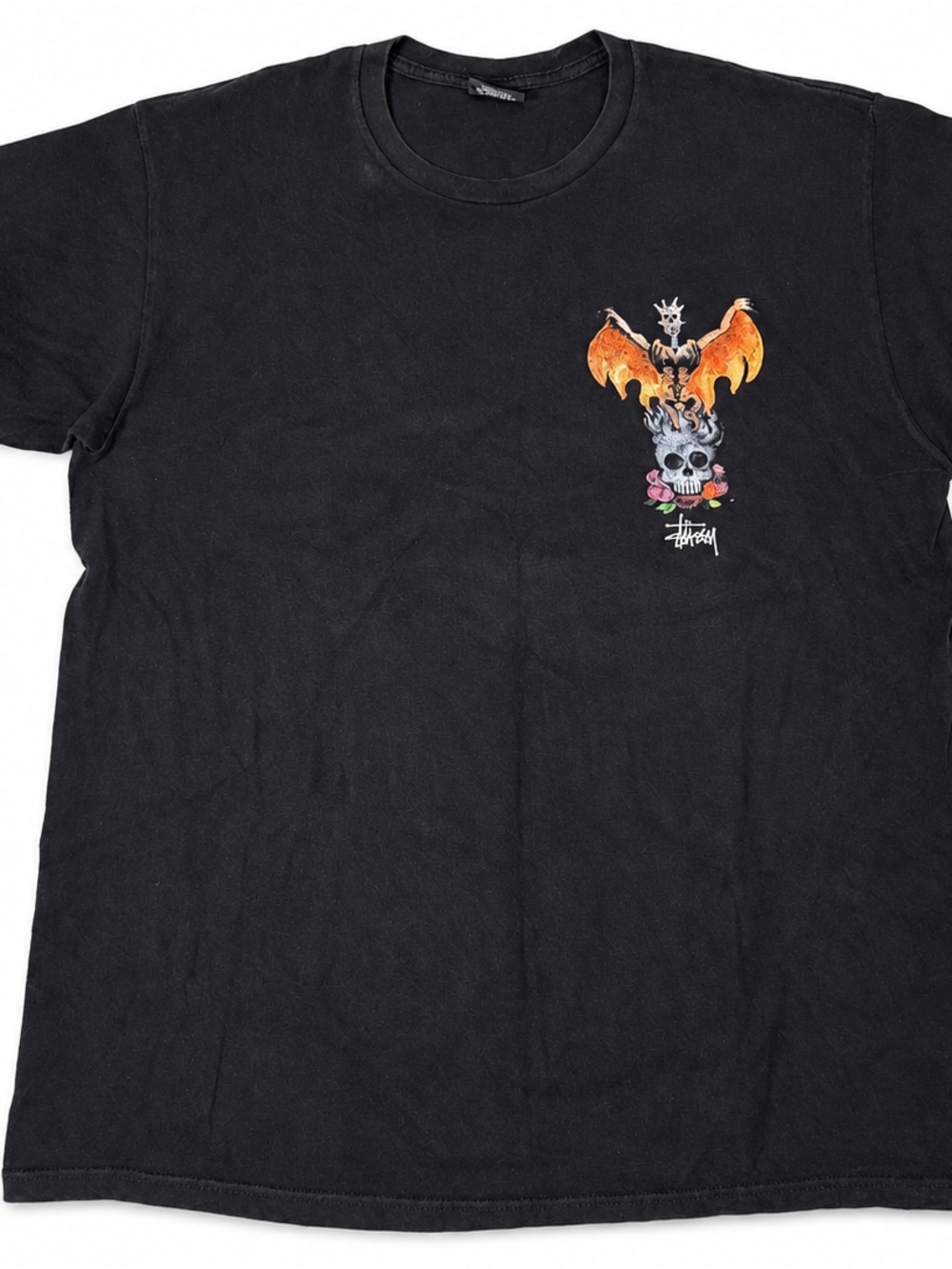 Stussy Black Skull Flames Graphic T-Shirt Men’s L Streetwear